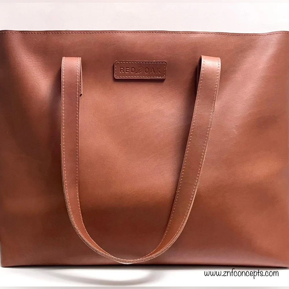 Elegant Tan Leather Tote Bag - Picture 3 of 12